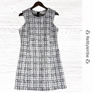 MILLY Women’s Size 10 Dress Plaid Sheath Lined Black White Texture Stretch